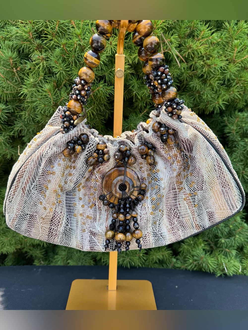 Stunning Mary Frances Tiger Eye Snakeskin Embossed  Handbag w/ Authenticity Card